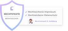 Rechtstexte-Siegel für rechtskonforme Impressen und Datenschutz.